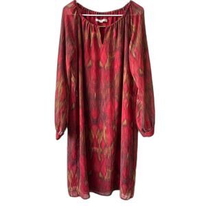 Banana Republic Heritage Red and Brown Patterned Chiffon Dress - Size 14